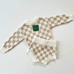 Luna + Luca Organic Cotton Checker knit Sweater and Bloomer Set